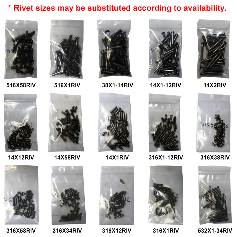 15 Assorted Steel Button Head Rivet Sizes